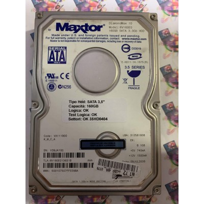 Hard Disk Usato Funzionante 100% Ok SATA 3,5" 160GB MAXTOR 6V160E0 6V160E013631B 312581808 VA111900 09JUL2006