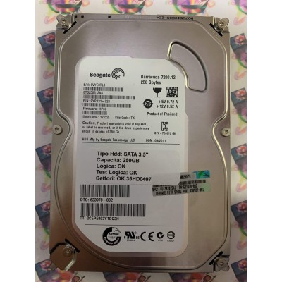 Hard Disk Usato Funzionante 100% Ok SATA 3,5" 250GB SEAGATE ST3250312AS 9YP131-021 HP63 12122 TK