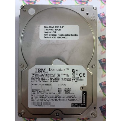 Hard Disk Usato Semifunzionante IDE 3,5" 10GB IBM DTLA-305010 07N5563 19K1476 F80425 31OCT2000