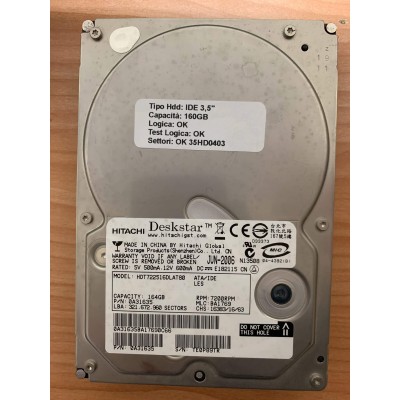 Hard Disk Usato Semifunzionante IDE 3,5" 160GB HITACHI HDT722516DLAT80 0A31635 BA1769 JUN-2006