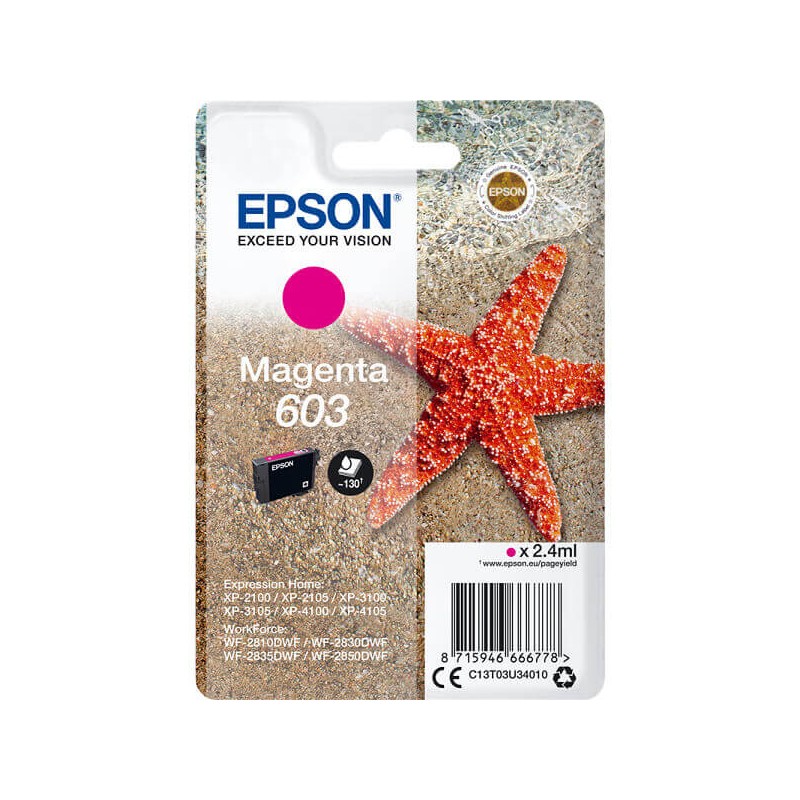 Cartuccia Originale Epson C13T03U34010 603 M Magenta 2,4ml 130 Pagine