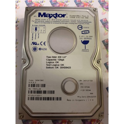 Hard Disk Usato Funzionante 100% Ok IDE 3,5" 120GB MAXTOR 6Y120L0 6Y120L0132011 YAR41BW0 23 AUG 2003