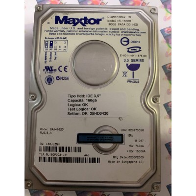 Hard Disk Usato Funzionante 100% Ok IDE 3,5" 160GB MAXTOR 6L160P0 6L160P0031L11 BAJ41G20 02 DEC 2005