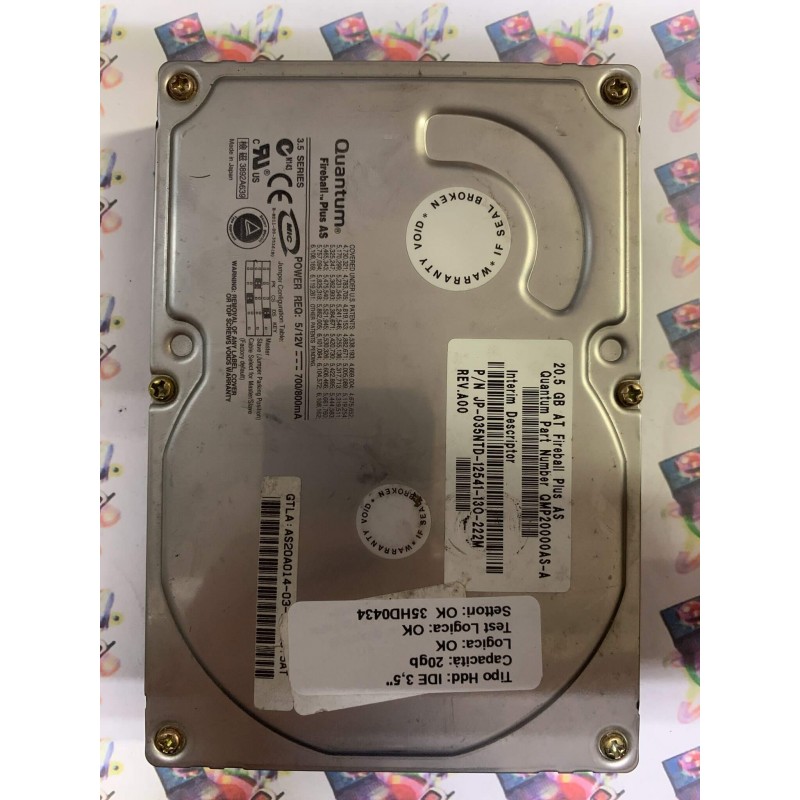 Hard Disk Usato Funzionante 100% Ok IDE 3,5" 20GB QUANTUM QMP20000AS-A JP-035NTD-12541-130-222M