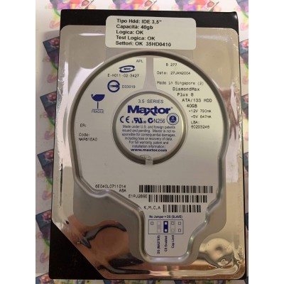Hard Disk Usato Funzionante 100% Ok IDE 3,5" 40GB MAXTOR 6E040L0 6E040L0711014 NAR61EA0 27 JAN 2004