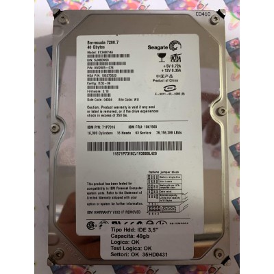 Hard Disk Usato Funzionante 100% Ok IDE 3,5" 40GB SEAGATE ST340014A 9W2005-076 3.10 04504 WU