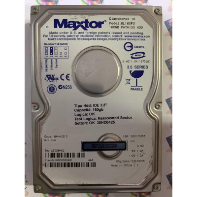 Hard Disk Usato Semifunzionante IDE 3,5" 160GB MAXTOR 6L160P0 6L160P0033201 BAH41G10 13 SEP 2005