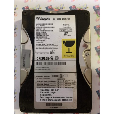Hard Disk Usato Semifunzionante IDE 3,5" 20GB SEAGATE ST320410A 9T001-130 3.64 UZF06
