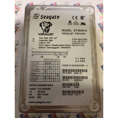 Hard Disk Usato Semifunzionante IDE 3,5" 6GB SEAGATE ST36451A 9K0004-001 AARMBASA01 840394