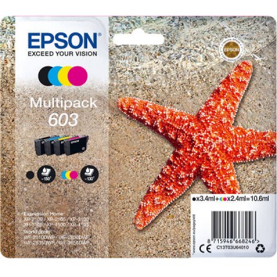 Kit 4 Cartucce Originali Epson C13T03U64010 603 BK C M Y 3,4ml Bk 2,4ml C M Y