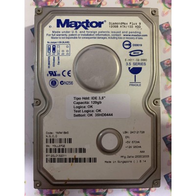 Hard Disk Usato Funzionante 100% Ok IDE 3,5" 120GB MAXTOR 6Y120L0 6Y120L0132011 YAR41BW0 23 DEC 2003