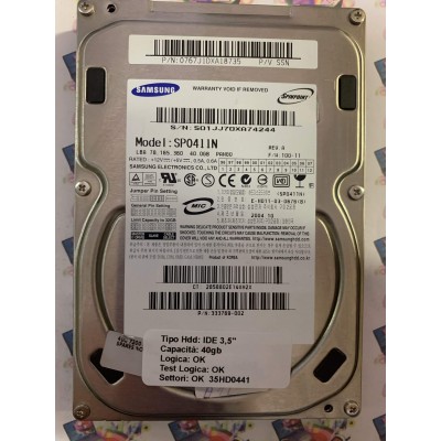 Hard Disk Usato Funzionante 100% Ok IDE 3,5" 40GB SAMSUNG SP0411N 0767J1DXA18735 2004.10
