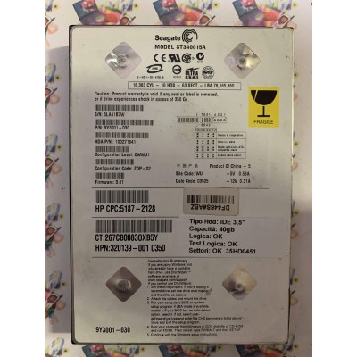 Hard Disk Usato Funzionante 100% Ok IDE 3,5" 40GB SEAGATE ST340015A 9Y3001-030 ZDP-02 3.01 03505 WU