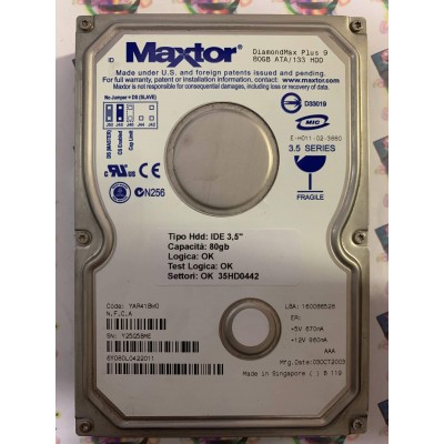 Hard Disk Usato Funzionante 100% Ok IDE 3,5" 80GB MAXTOR 6Y080L0 6Y080L0422011 YAR41BW0 03OCT2003