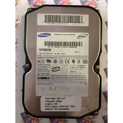 Hard Disk Usato Semifunzionante IDE 3,5" 80GB SAMSUNG SP0802N 0891J2EXC01933 2005.01