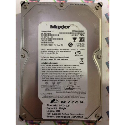 Hard Disk Usato Semifunzionante SATA 3,5" 320GB MAXTOR STM3320820AS 9DP13G-326 3.AAE 09062 TK