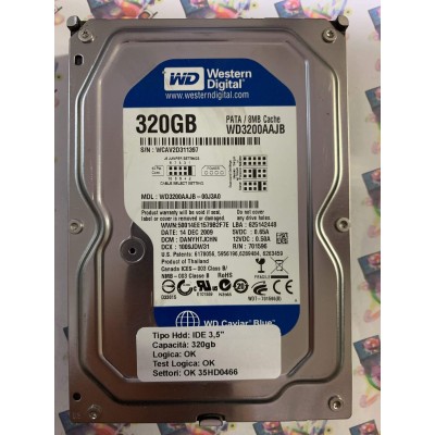 Hard Disk Usato Funzionante 100% Ok IDE 3,5" 320GB WESTERN DIGITAL WD3200AAJB-00J3A0 DANYHTJCHN 14 DEC 2009