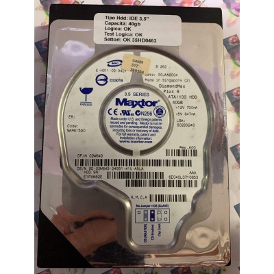 Hard Disk Usato Funzionante 100% Ok IDE 3,5" 40GB MAXTOR 6E040L0 6E040L0710653 NAR61590 30 JAN 2004