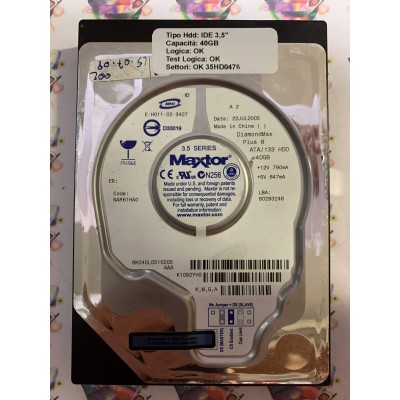 Hard Disk Usato Funzionante 100% Ok IDE 3,5" 40GB MAXTOR 6K040L0 6K040L0510205 NAR61HA0 22 JUL 2005