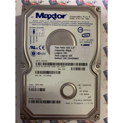 Hard Disk Usato Funzionante 100% Ok IDE 3,5" 80GB MAXTOR 6Y080L0 6Y080L0422051 YAR41BW0 19 APR 2004