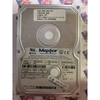 Hard Disk Usato Semifunzionante IDE 3,5" 6GB MAXTOR 90648D3 03A 11A 01 06 99