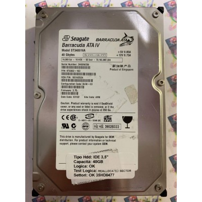 Hard Disk Usato Semifunzionante IDE 3,5" 40GB SEAGATE ST340016A 9T6002-103 SUW-03 3.75 03122 AMK
