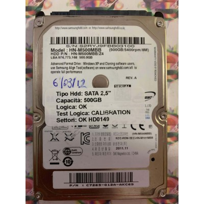 Hard Disk Usato Semifunzionante SATA 2,5" 500GB SAMSUNG HN-M500MBB C7263-G12A-AKC6D 2011.11