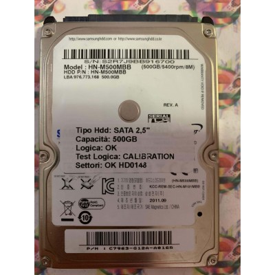 Hard Disk Usato Semifunzionante SATA 2,5" 500GB SAMSUNG HN-M500MBB C7963-G12A-A016R 2011.09