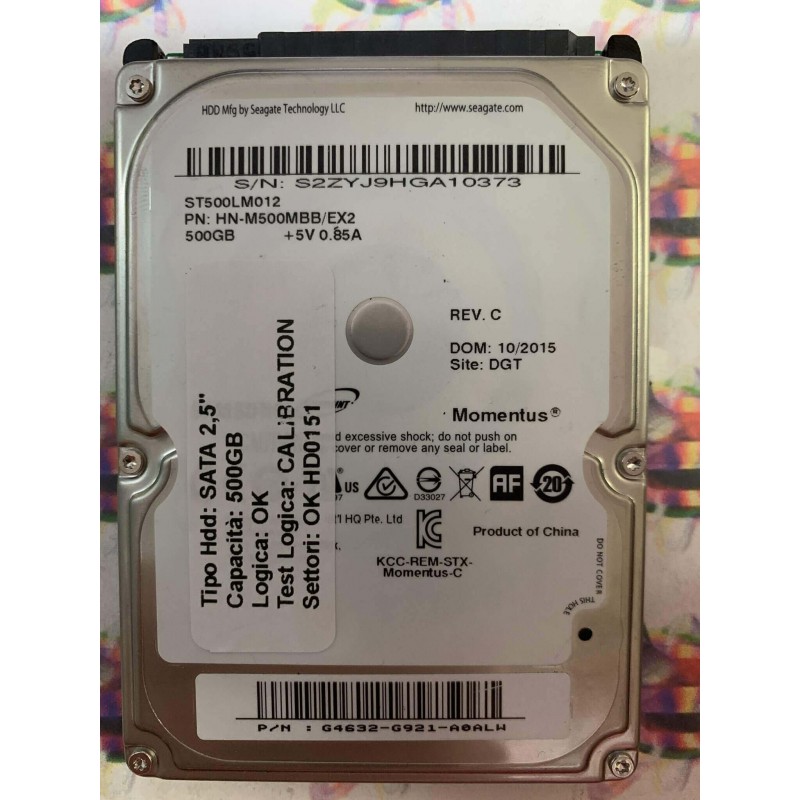 Hard Disk Usato Semifunzionante SATA 2,5" 500GB SEAGATE ST500LM012 HN-M500MBB/EX2 10 2015
