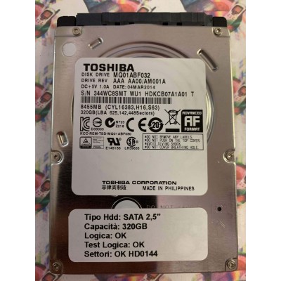 Hard Hard Disk Usato Funzionante 100% Ok SATA 2,5" 320GB TOSHIBA MQ01ABF032 AAA AA00 AM001A WU1 HDKCB07A1A01 T 01MAR2014