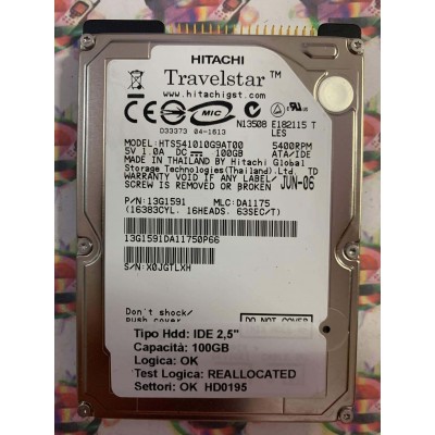 Hard Disk Usato Semifunzionante IDE 2,5" 100GB HITACHI HTS541010G9AT00 13G1591 DA1175 JUN-06