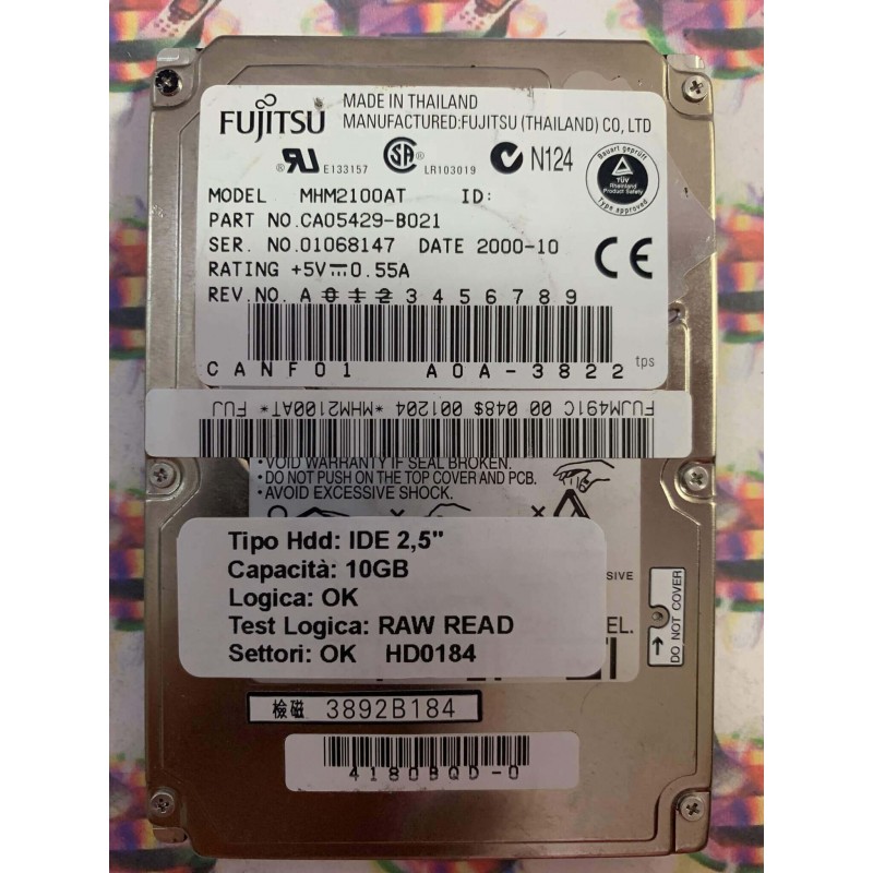 Hard Disk Usato Semifunzionante IDE 2,5" 10GB FUJITSU MHM2100AT CA05429-B021 2000-10