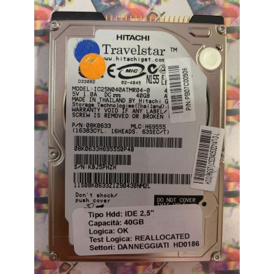 Hard Disk Usato Semifunzionante IDE 2,5" 40GB HITACHI IC25N040ATMR04-0 08K0633 H69555 NOV-04