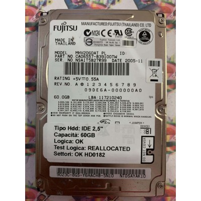 Hard Disk Usato Semifunzionante IDE 2,5" 60GB FUJITSU MHV2060AT CA06557-B39100TW 2005-11