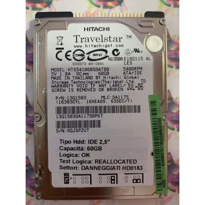 Hard Disk Usato Semifunzionante IDE 2,5" 60GB HITACHI HTS541060G9AT00 13G1583 SA1175