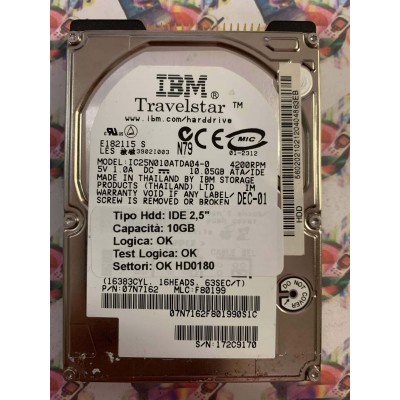 Hard Hard Disk Usato Funzionante 100% Ok IDE 2,5" 10GB IBM IC25N010ATDA04-0 07N7162 F80199 DEC-01