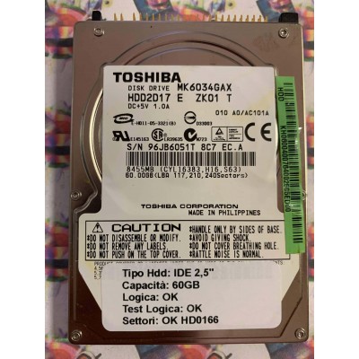 Hard Hard Disk Usato Funzionante 100% Ok IDE 2,5" 40GB TOSHIBA MK6034GAX HDD2D17 E ZK01 T