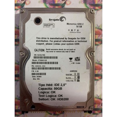 Hard Hard Disk Usato Funzionante 100% Ok IDE 2,5" 50GB SEAGATE ST950212A 9AH418-512 3.08 06385 WU