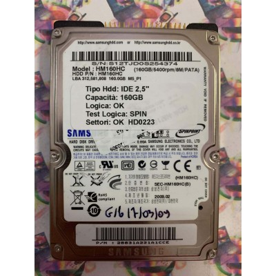 Hard Disk Usato Semifunzionante IDE 2,5" 160GB SAMSUNG HM160HC 28831A221A1CCE 2009.02