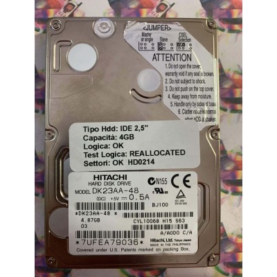 Hard Disk Usato Semifunzionante IDE 2,5" 4,87GB HITACHI DK23AA-48 A7A0D0 C/A