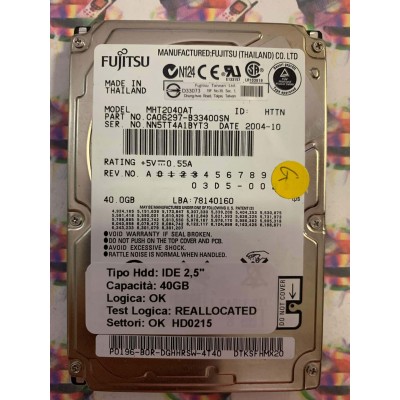 Hard Disk Usato Semifunzionante IDE 2,5" 40GB FUJITSU MHT2040AT CA06297-B33400SN 2004-10