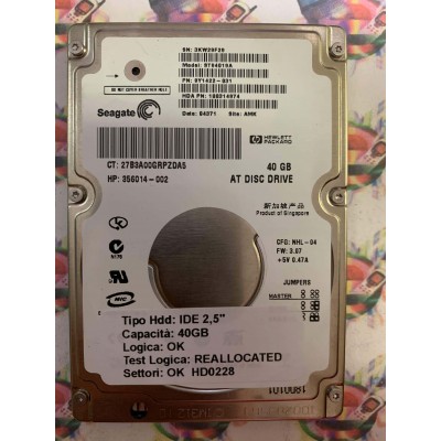 Hard Disk Usato Semifunzionante IDE 2,5" 40GB SEAGATE ST94019A 9Y1422-931 3.07 94371 AMK