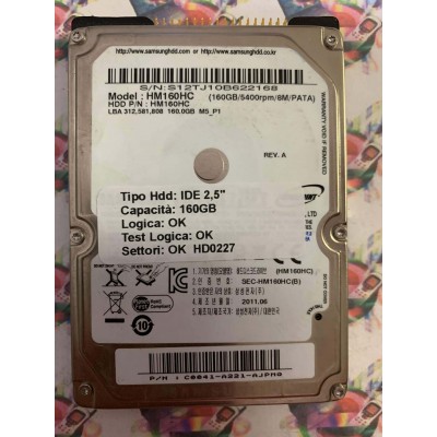 Hard Hard Disk Usato Funzionante 100% Ok IDE 2,5" 160GB SAMSUNG HM160HC C0041-A221-AJPMQ 2011.06