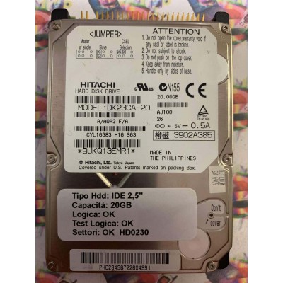 Hard Hard Disk Usato Funzionante 100% Ok IDE 2,5" 20GB HITACHI DK23CA-20 A/A0A3 F/A