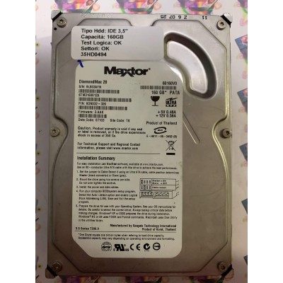 Hard Disk Usato Funzionante 100% Ok IDE 3,5" 160GB MAXTOR STM3160812 9DN032-326 3.AAK 07103 TK