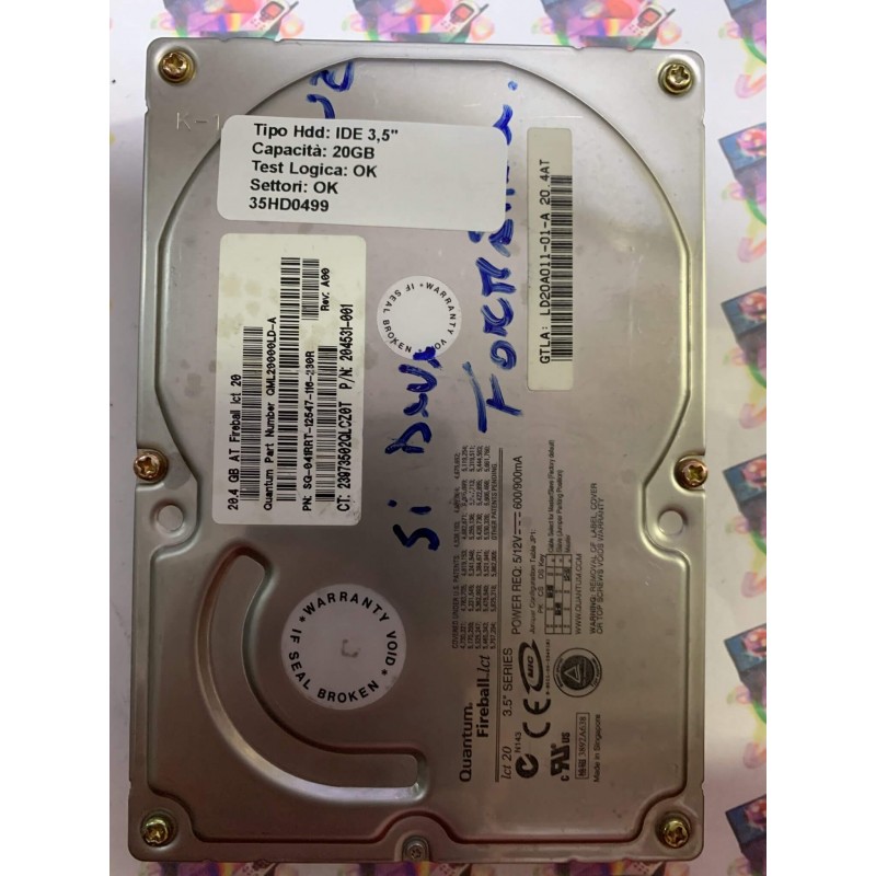 Hard Disk Usato Funzionante 100% Ok IDE 3,5" 20GB QUANTUM QML20000LD-A 204531-001