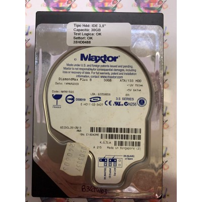 Hard Disk Usato Funzionante 100% Ok IDE 3,5" 30GB MAXTOR 6E030L0 6E030L0510613 NAR61590 14 MAR 2003