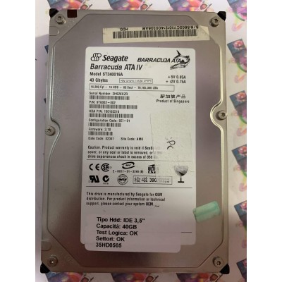 Hard Disk Usato Funzionante 100% Ok IDE 3,5" 40GB SEAGATE ST340016A 9T6002-002 3.10 02341 AMK