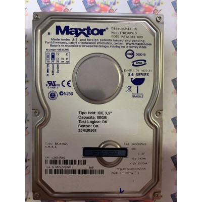 Hard Disk Usato Funzionante 100% Ok IDE 3,5" 80GB MAXTOR 6L080L0 6L080L0021P11 BAJ41G20 02 JUN 2006