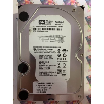 Hard Disk Usato Funzionante 100% Ok SATA 3,5" 320GB WD WD3200AAJS-00VWA0 HGNNHT2MHN 09 OCT 2008